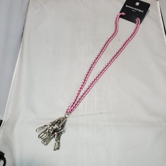 Banana Republic Pink Fabric with Silver Chain and Chunky Silver Dome Tassel Neck - Picture 2 of 9